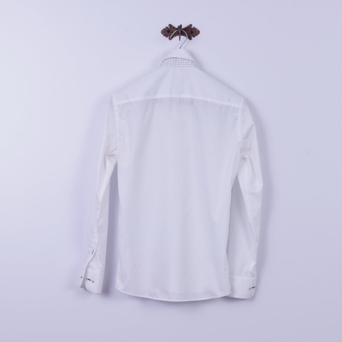 Ricco Vero Mens S Casual Shirt White Cotton Traveller Button Down Collar Long Sleeve