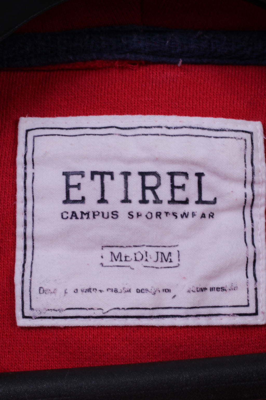 Etirel Mens M Sweatshirt Red Cotton Campus Sportswear Zip Up Hoodie Active Top