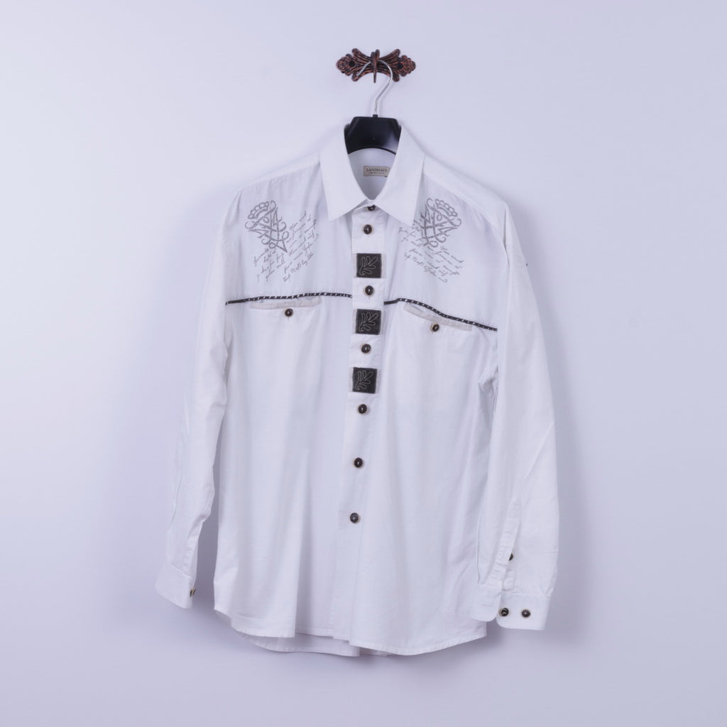 Landhaus by C&amp;A Chemise décontractée XL pour homme en coton blanc avec détails naturels et haut Tyrol