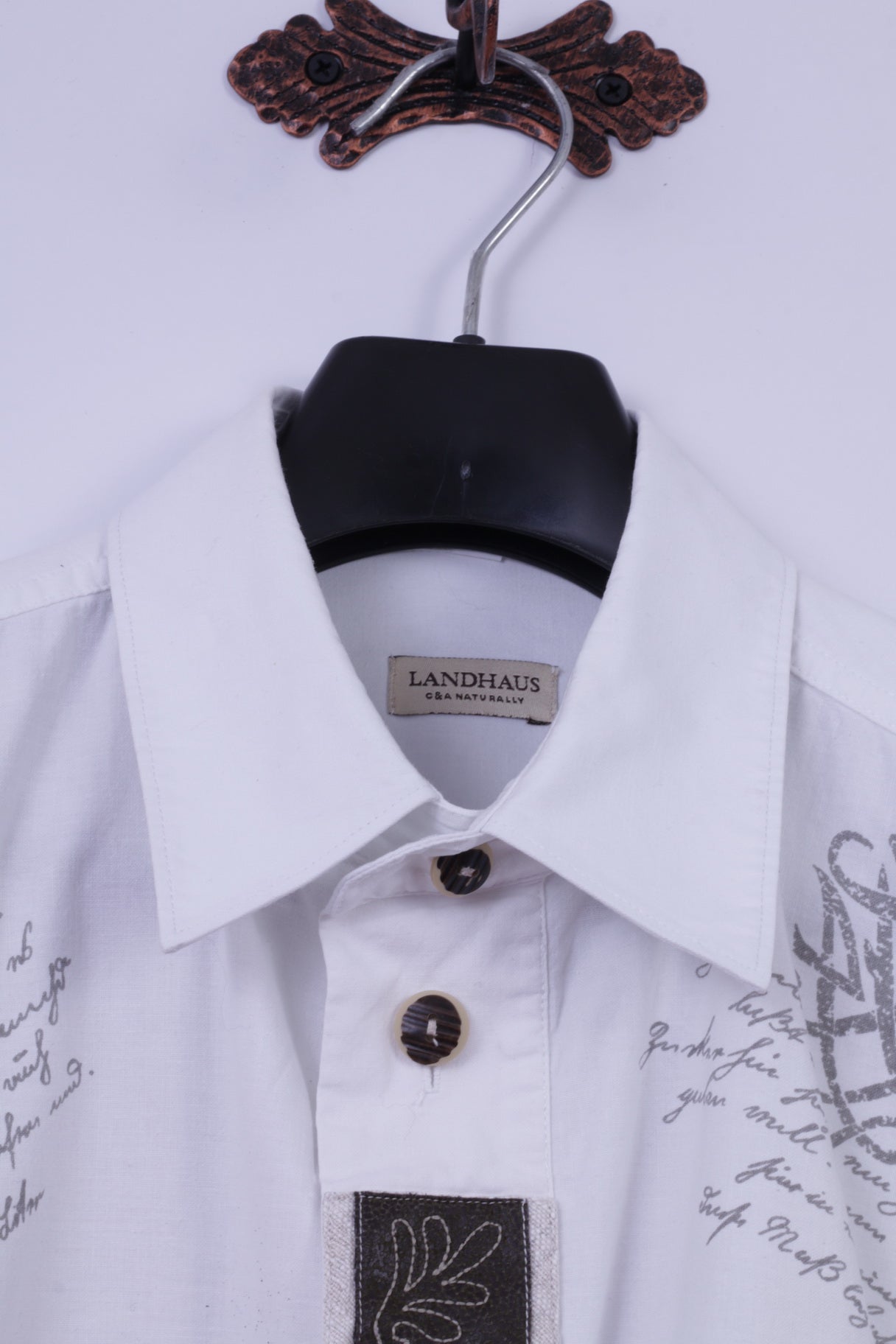 Landhaus by C&amp;A Chemise décontractée XL pour homme en coton blanc avec détails naturels et haut Tyrol