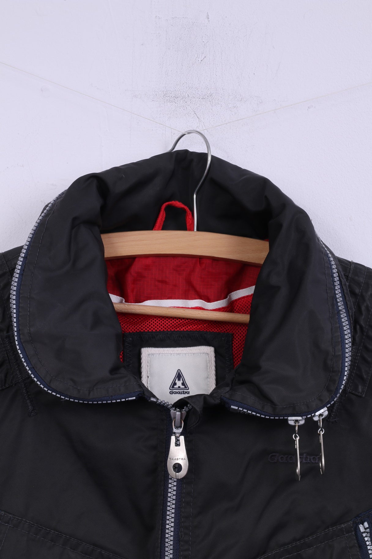 Gaastra Giacca lunga da donna M con cappuccio e tasche nere, leggera, con cerniera intera