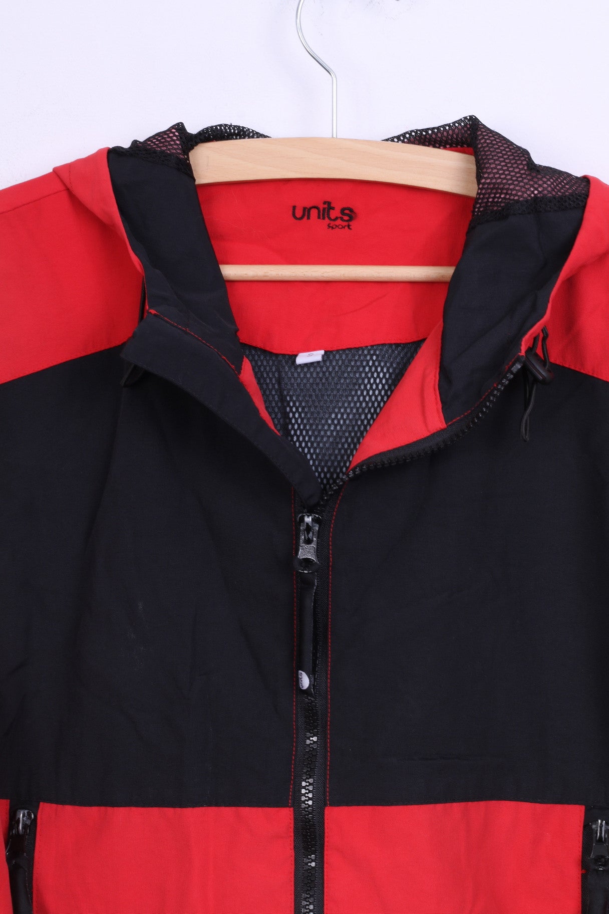 Units Sport Mens S Jacket Red Nylon Waterproof Hood Sport
