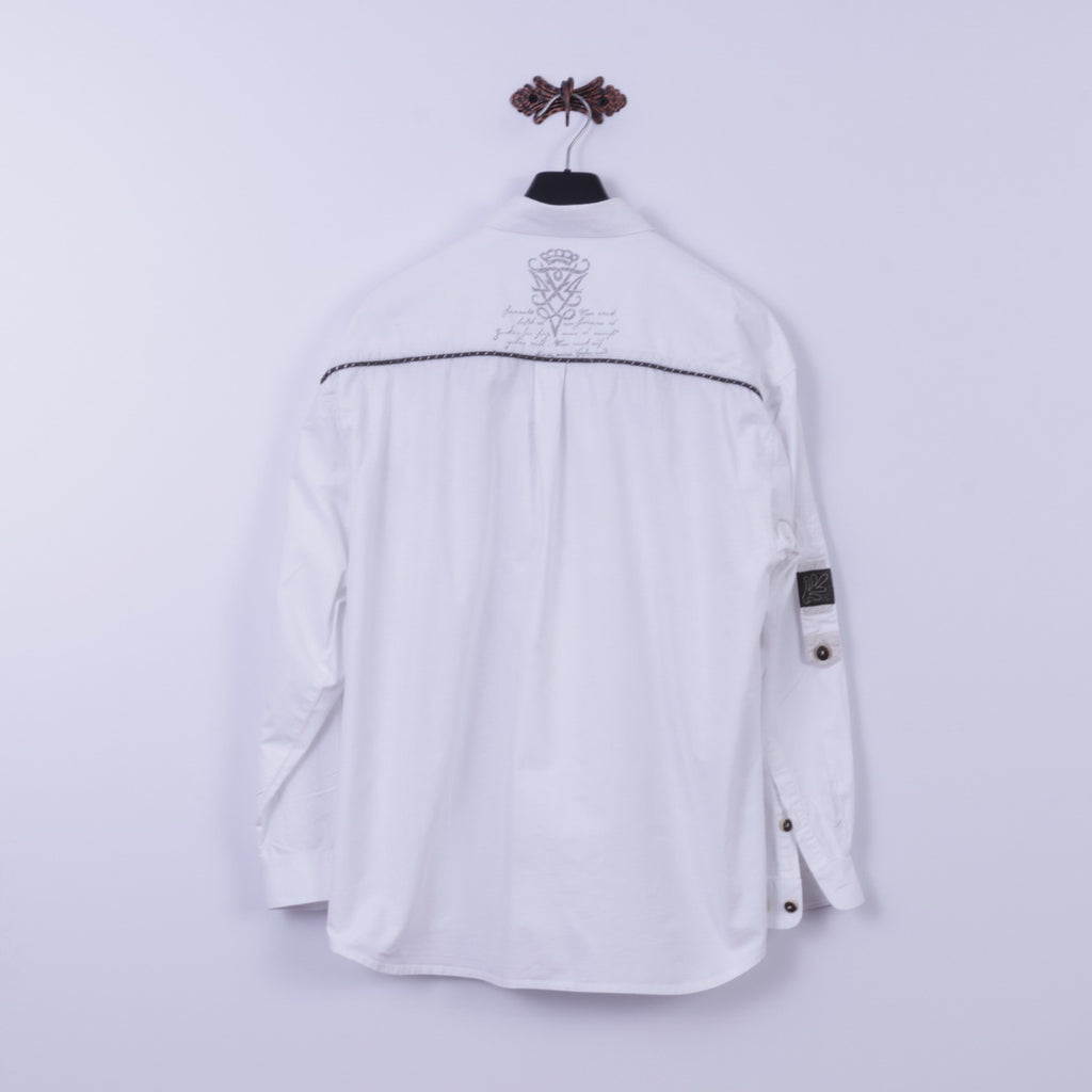 Landhaus by C&amp;A Chemise décontractée XL pour homme en coton blanc avec détails naturels et haut Tyrol