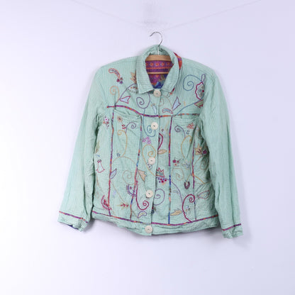 Flashback Womens L Jacket Double Sided Floral Turquoise/Pink Country Embroidered Top