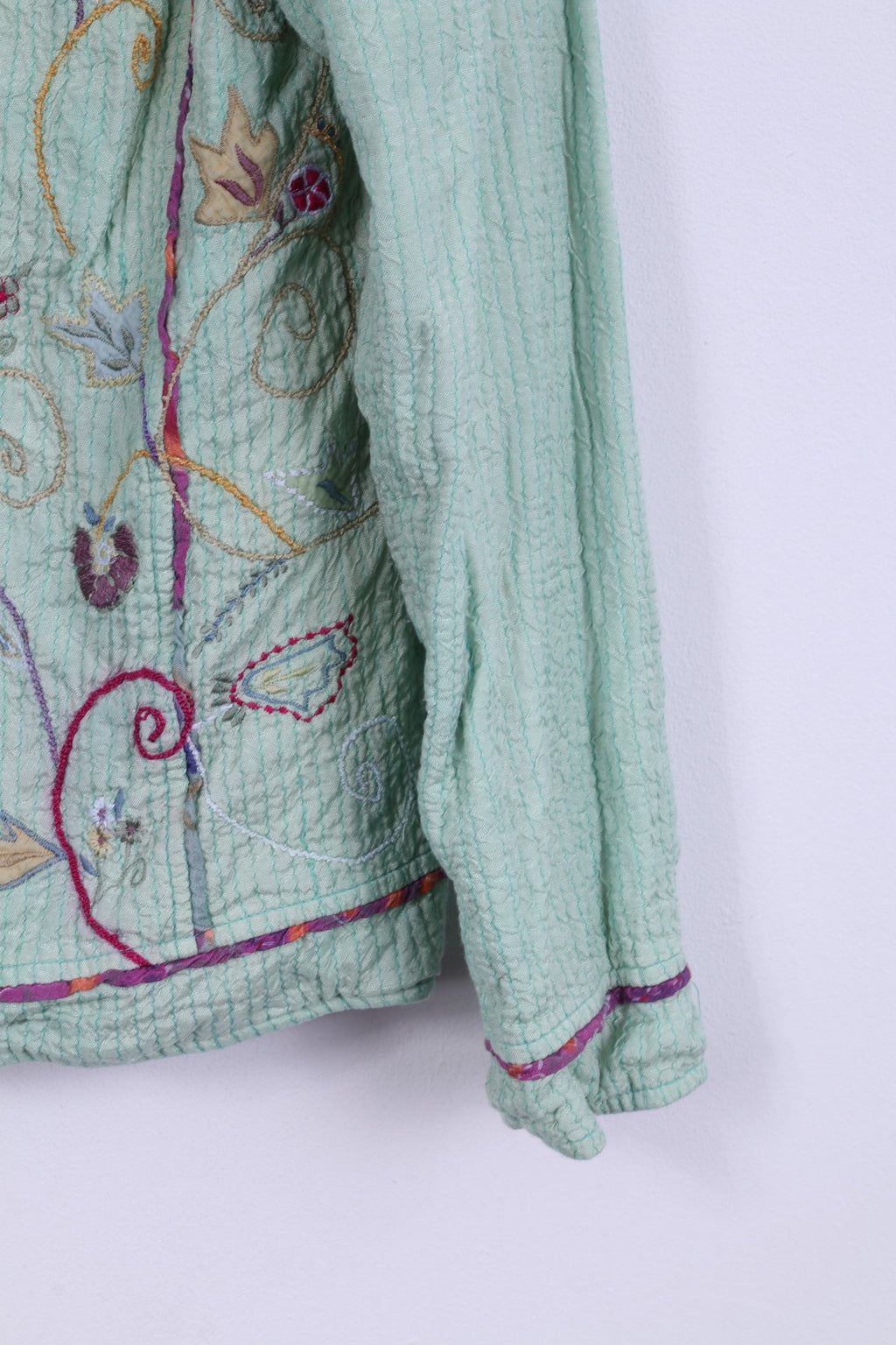 Flashback Womens L Jacket Double Sided Floral Turquoise/Pink Country Embroidered Top