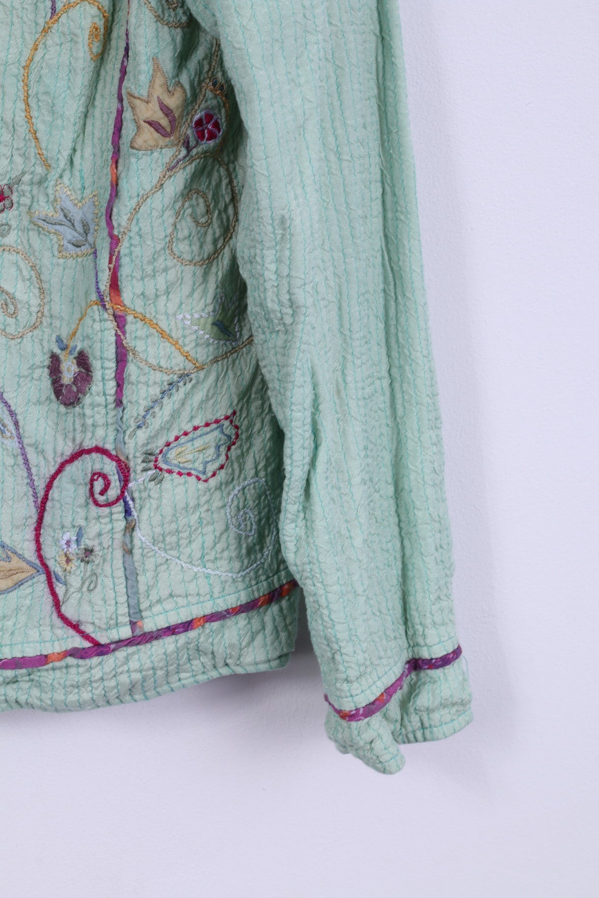 Flashback Womens L Jacket Double Sided Floral Turquoise/Pink Country Embroidered Top
