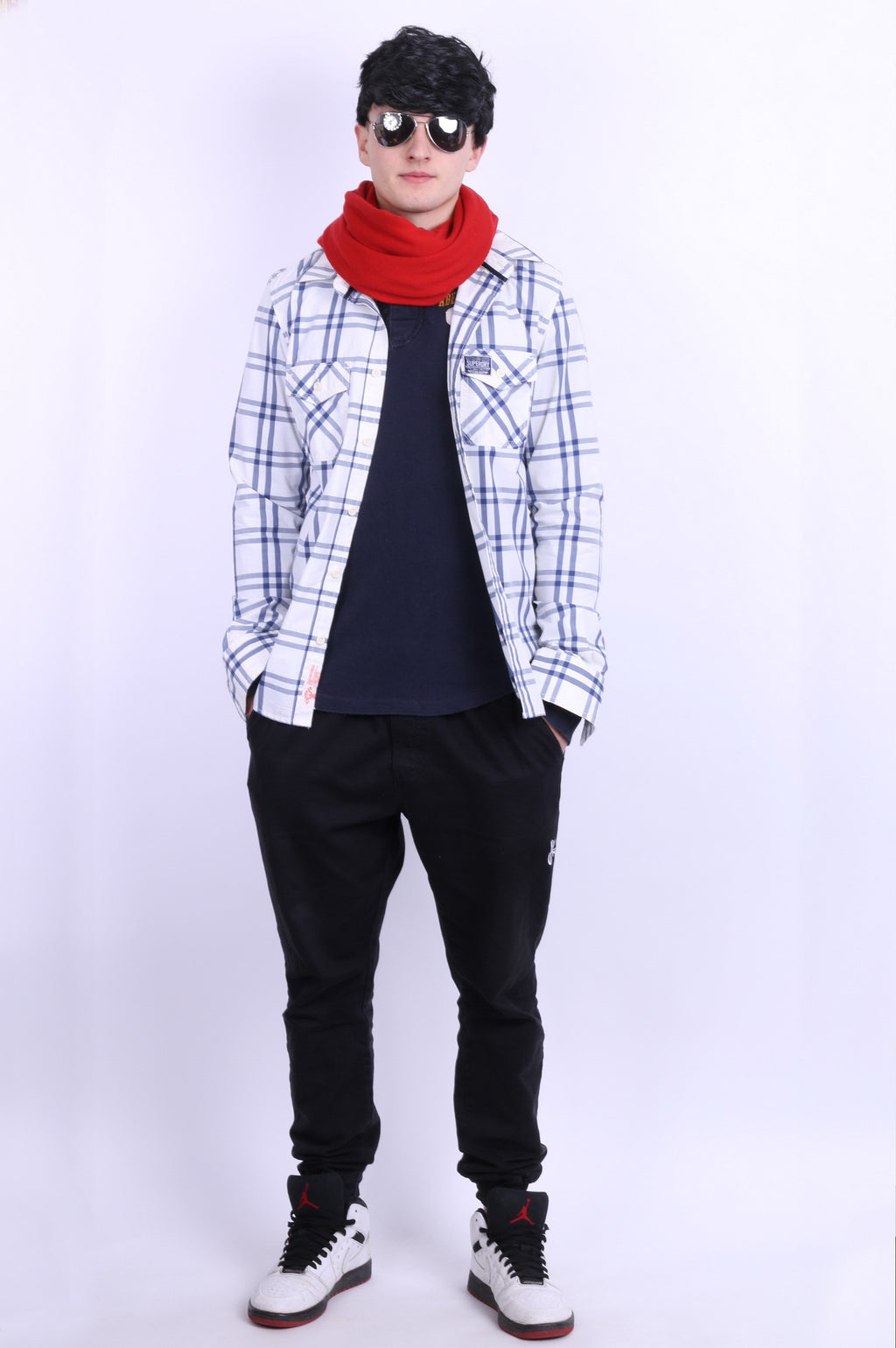 Superdry Mens L Casual Shirt White Check Cotton Long Sleeve - RetrospectClothes