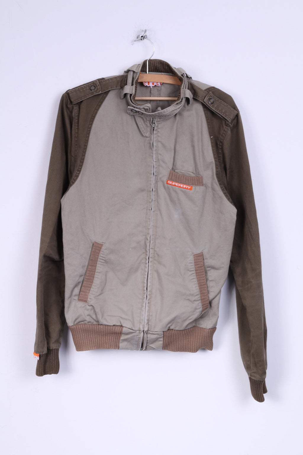 Superdry Veste SM Homme Vert Kaki Coton Zip Up Sport Léger Haut