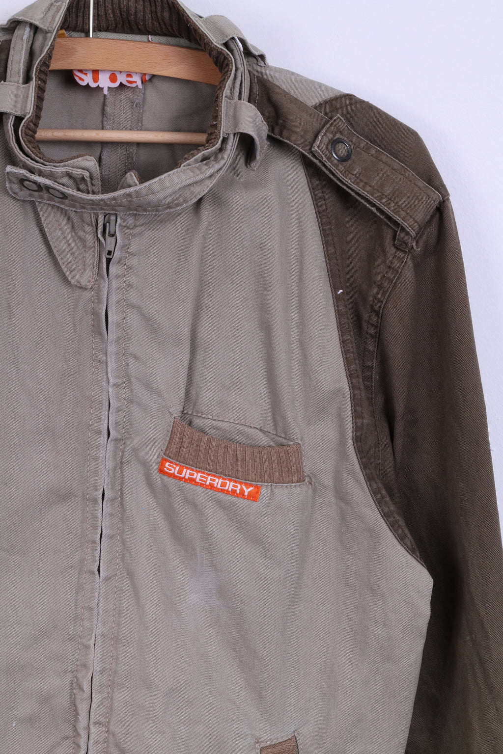 Superdry Veste SM Homme Vert Kaki Coton Zip Up Sport Léger Haut