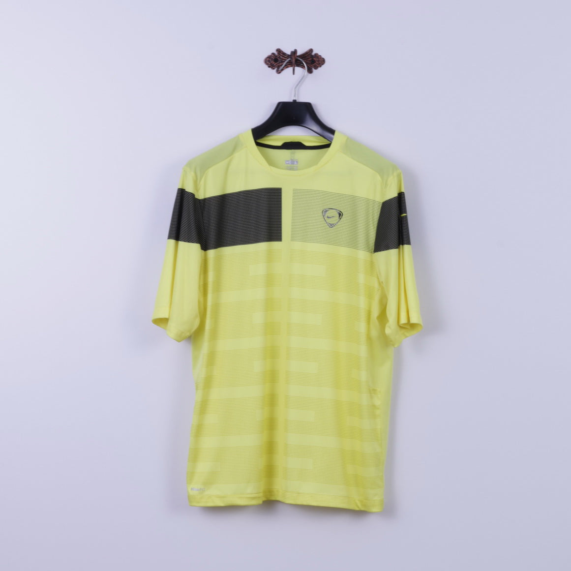 Nike Maglia a L da Uomo Giallo Neon Calcio Allenamento Dri Fit Jersey Abbigliamento Sportivo Top