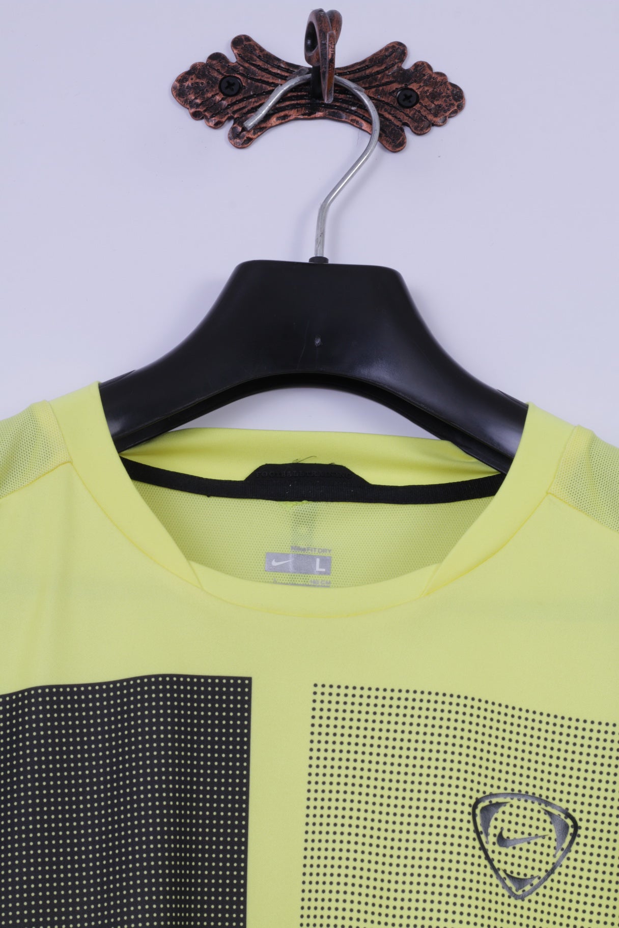 Nike Maglia a L da Uomo Giallo Neon Calcio Allenamento Dri Fit Jersey Abbigliamento Sportivo Top