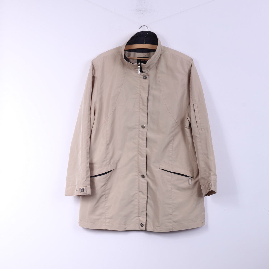 Valino Sport Womens 42 XL Jacket Beige Plain Full Zipper Classic Light Coat Top