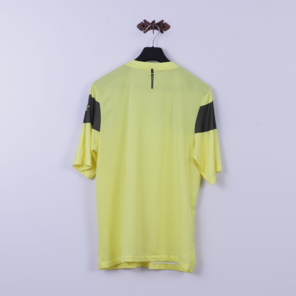 Nike Maglia a L da Uomo Giallo Neon Calcio Allenamento Dri Fit Jersey Abbigliamento Sportivo Top