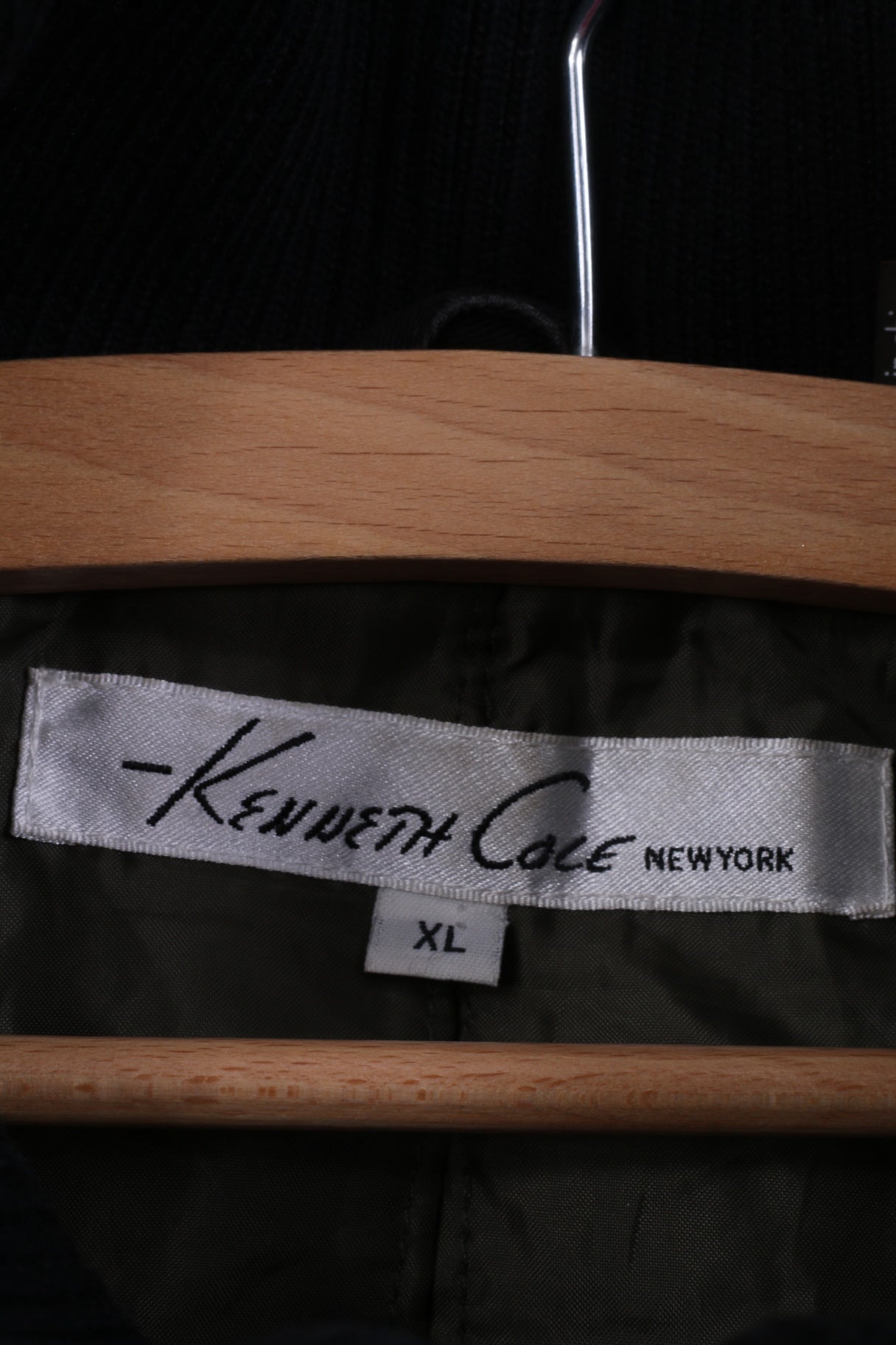 Kenneth Cole Mens XL Long Jacket Coat Single Breasted Cotton Black Full Zipper