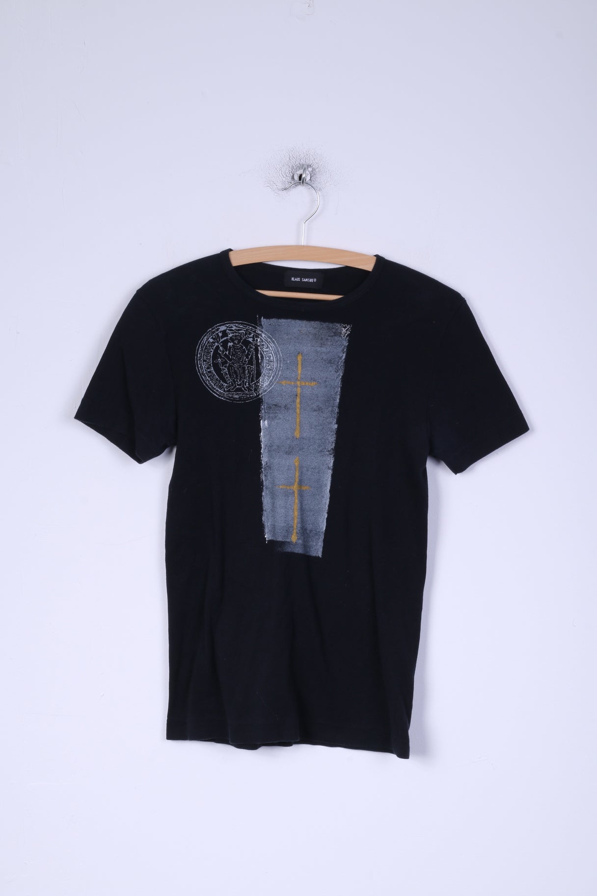 Klaus Samsoe Chemise M Homme Noir Col Rond Coton Ajusté Stretch Grpahic