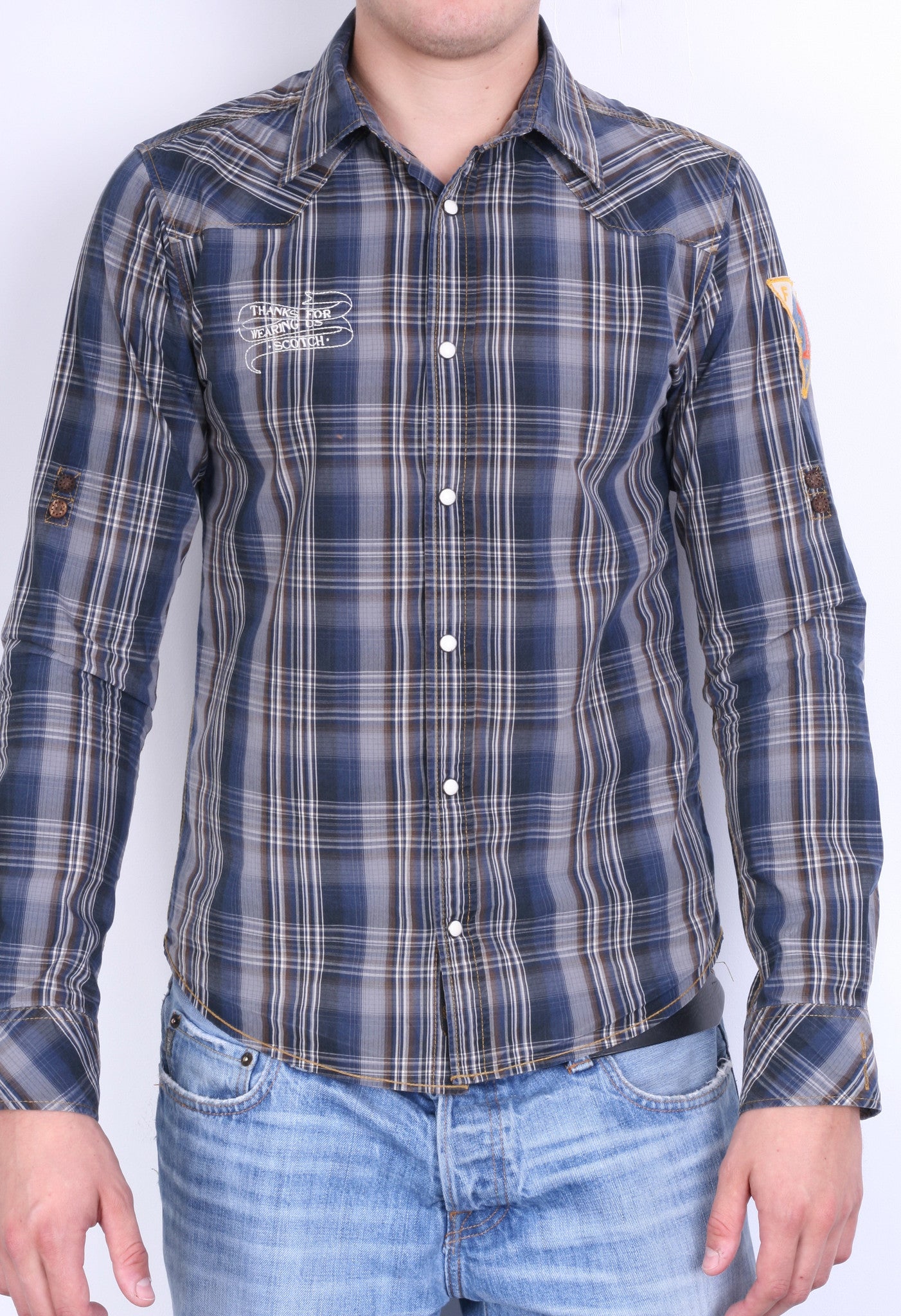 Scotch&Soda Mens M Casual Shirt Check Luxury Dark Grey Cotton - RetrospectClothes