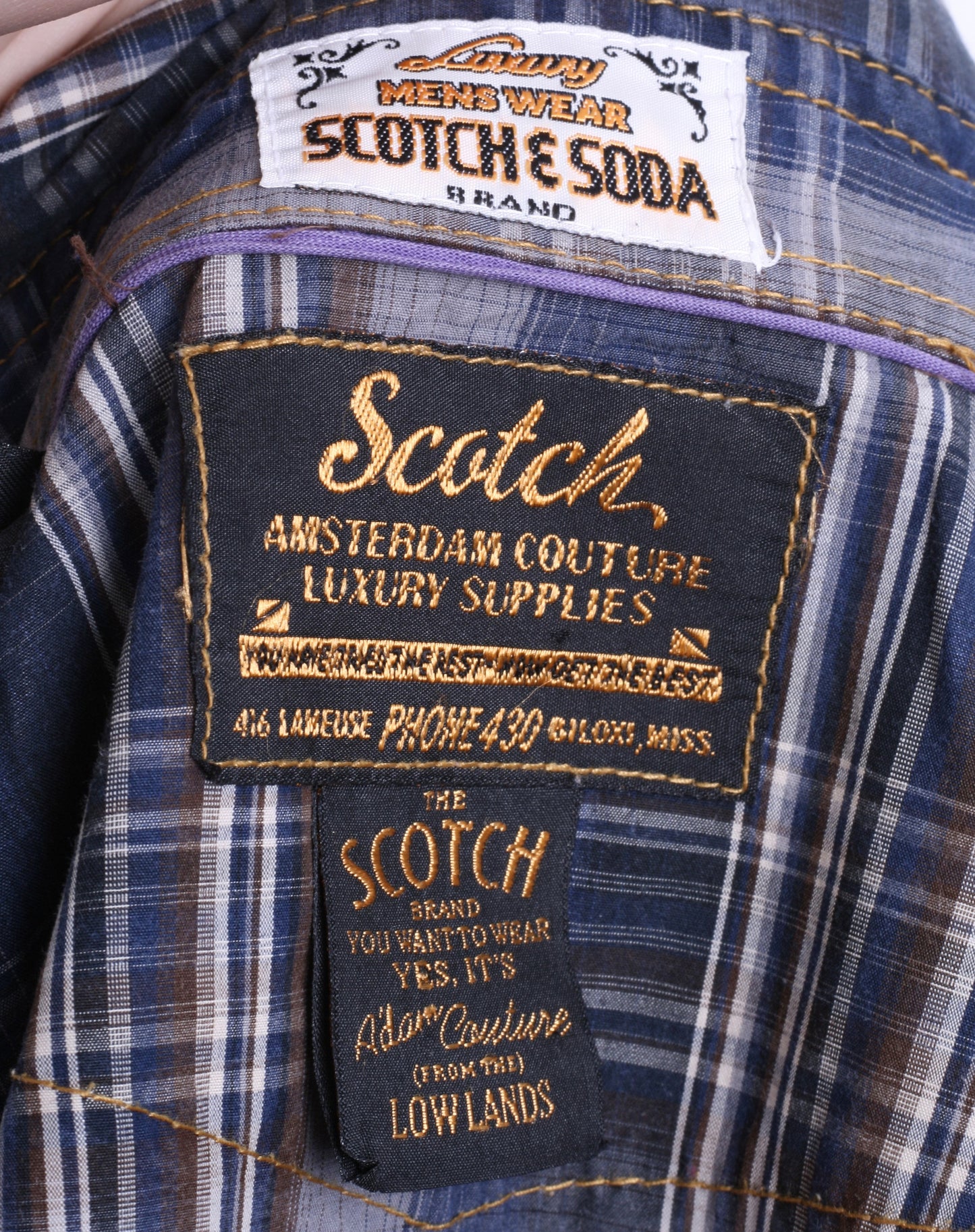 Scotch&Soda Mens M Casual Shirt Check Luxury Dark Grey Cotton - RetrospectClothes