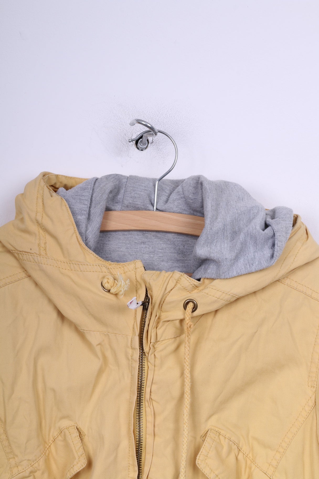 Giacca da donna 12 M Torce elettriche Giacca in cotone giallo con cappuccio e cerniera intera imbottita 