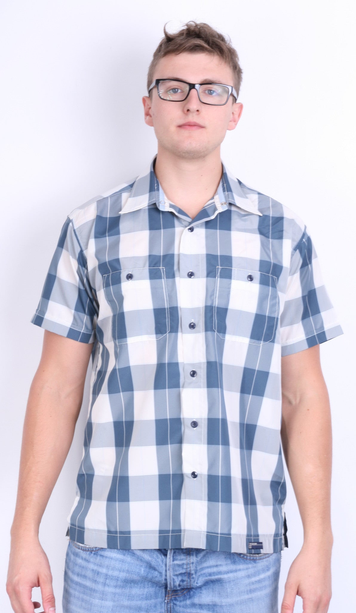 Tommy Hilfiger Jeans Mens S Casual Shirt Check Blue Short Sleeve Summer - RetrospectClothes