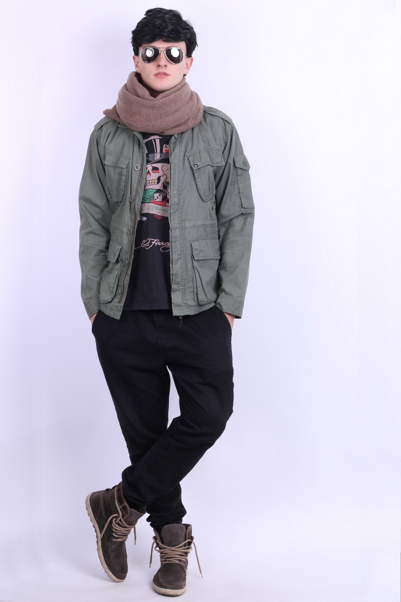 Quiksilver Giacca da uomo M Verde Ghirlanda di cotone Tinta unita Multi tasche Zip Up Top