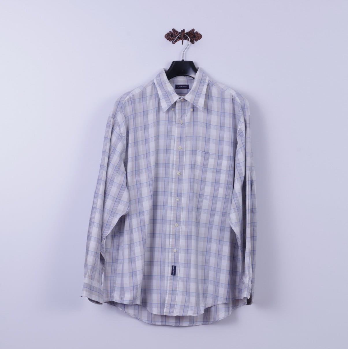 GANT Camicia casual XL da uomo a quadri beige in cotone piqué anni '50 a maniche lunghe vestibilità regolare