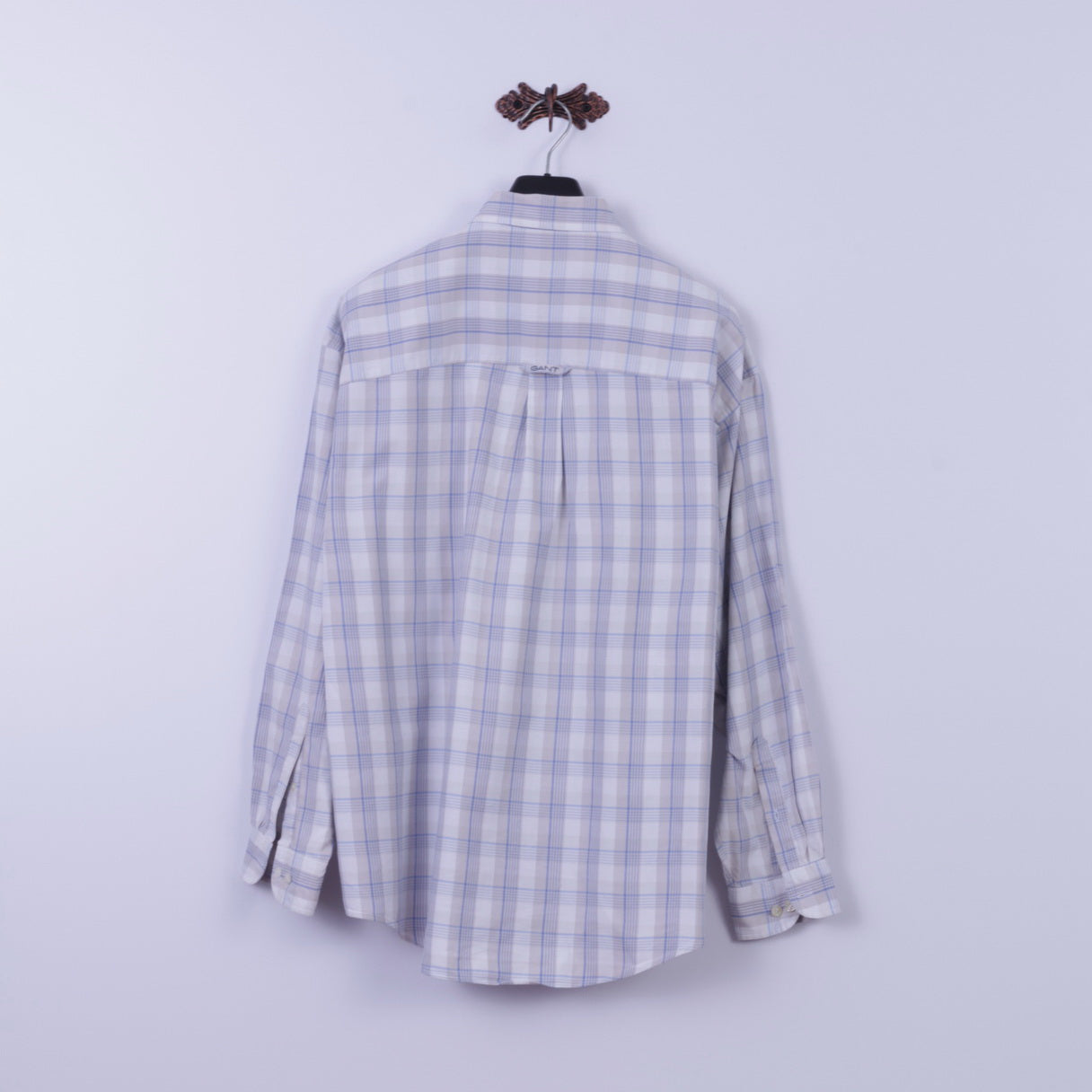 GANT Camicia casual XL da uomo a quadri beige in cotone piqué anni '50 a maniche lunghe vestibilità regolare