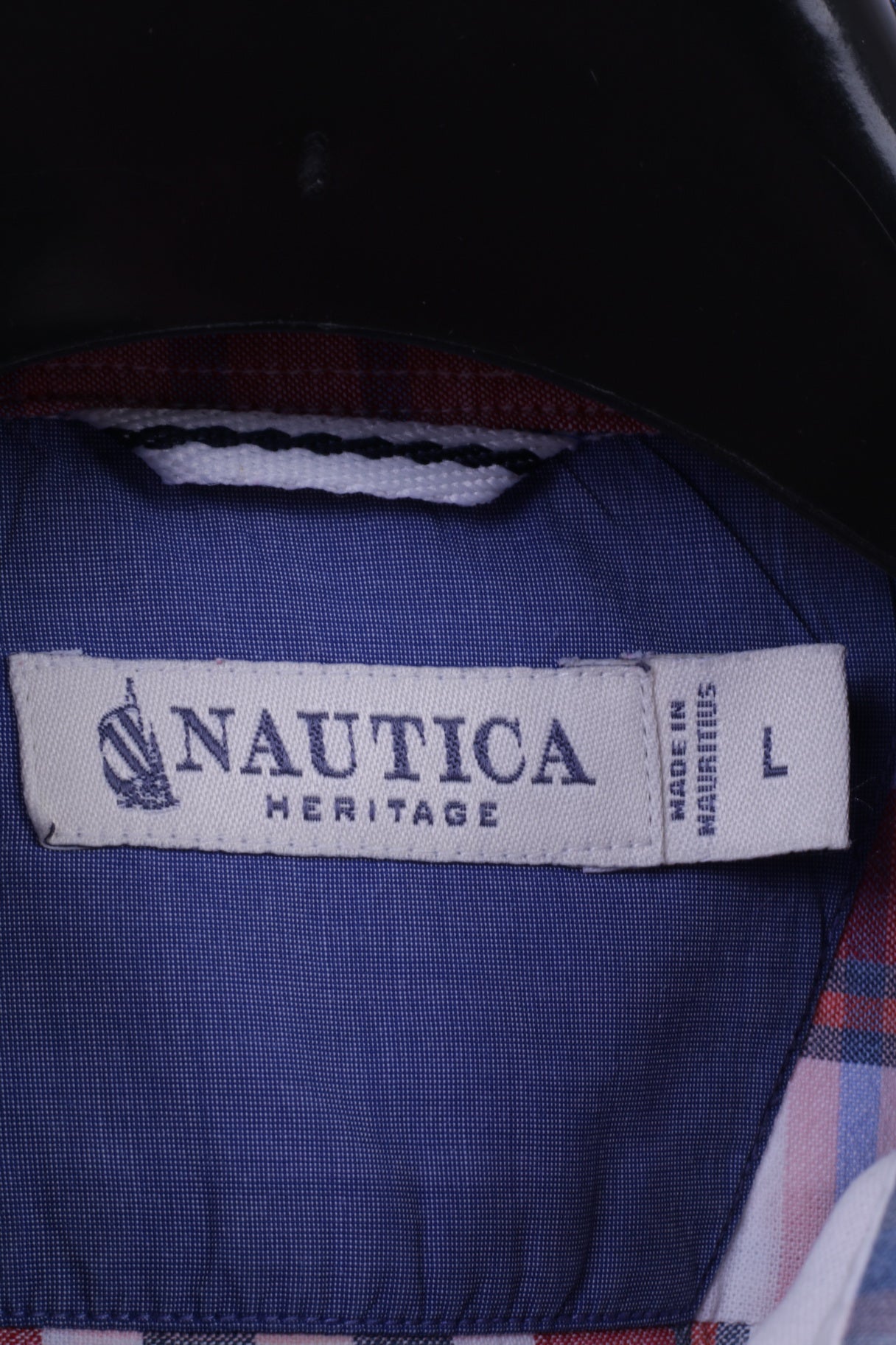 Camicia casual da uomo Nautica L, motivo a quadri blu, vestibilità Heritage, 100% cotone, manica lunga