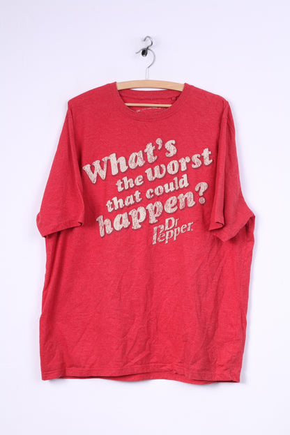 George Mens 2XL T-Shirt Crew Neck Red What's The Worst That Could Happen ? dr Pepper