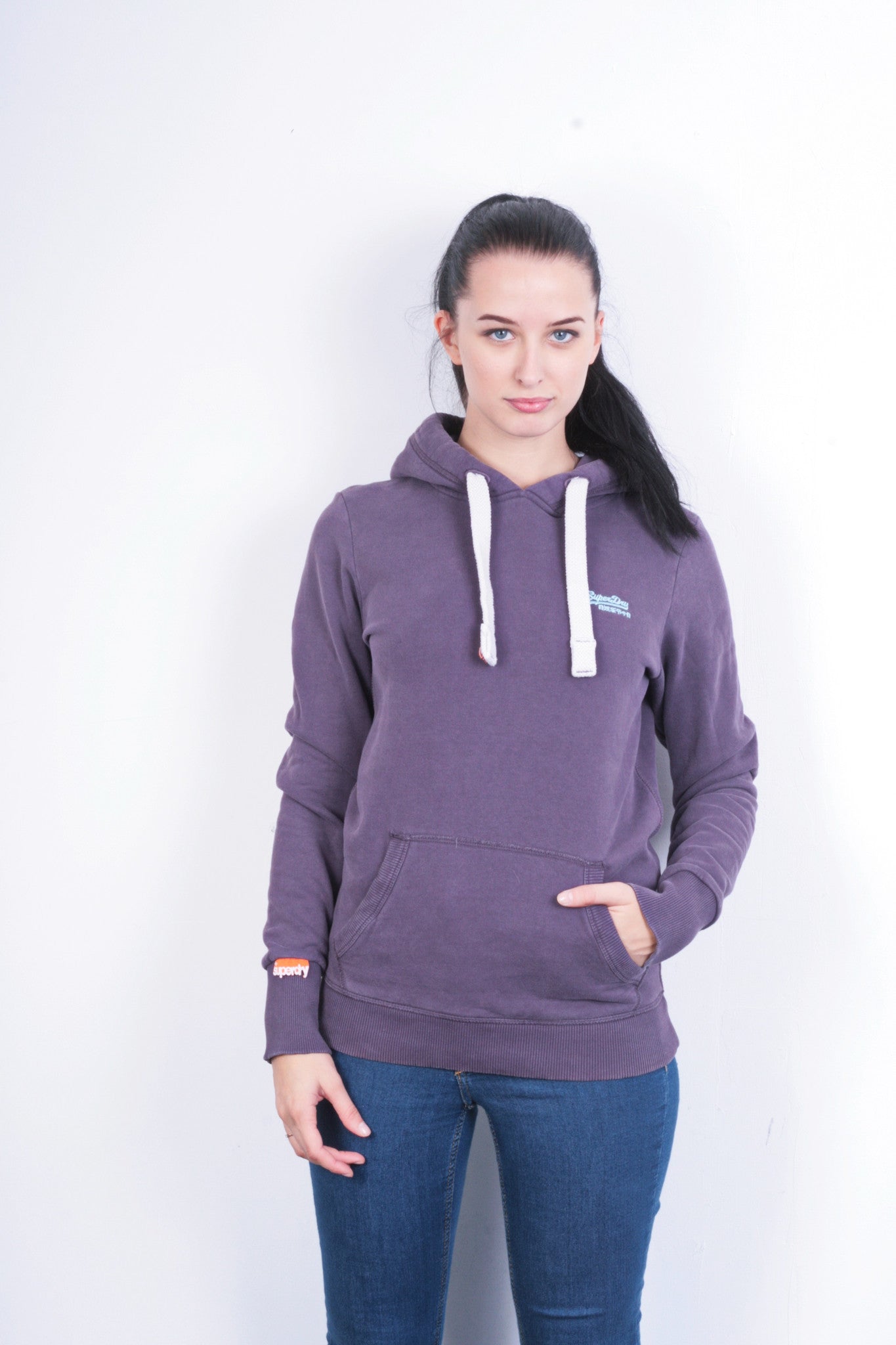 Superdry Womens S Sweatshirt Hood Purple Cotton - RetrospectClothes