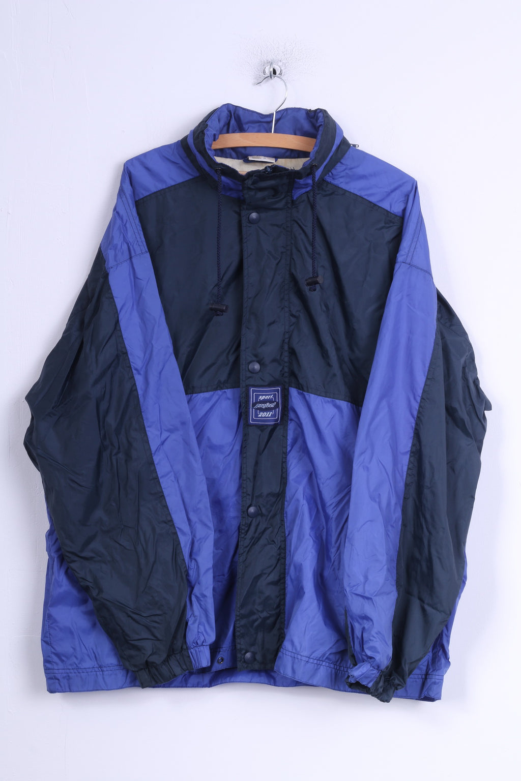Marcel Clair Mens XL Jacket Blue Retro Nylon Hidden Hood Rain Coat