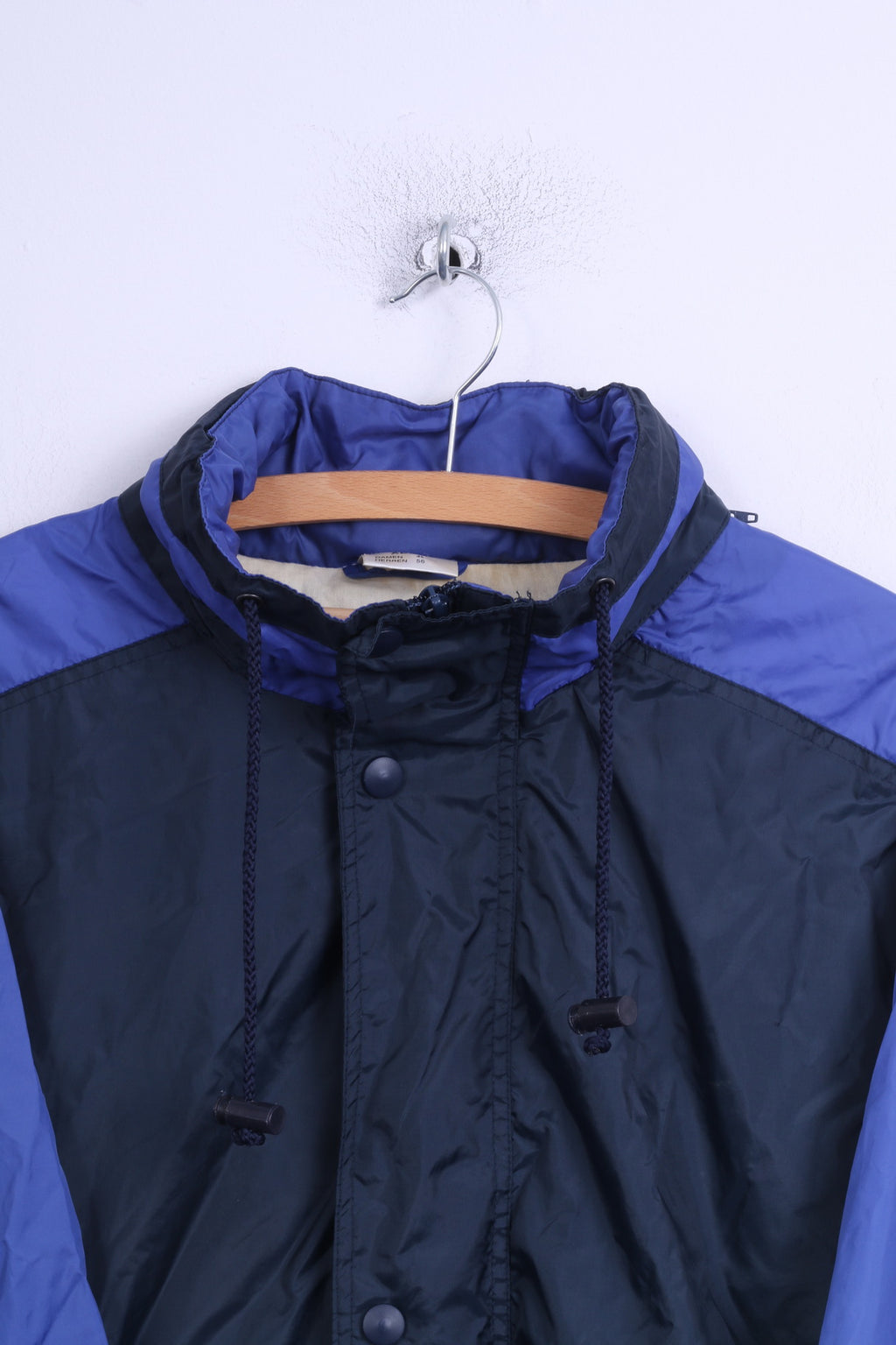 Marcel Clair Mens XL Jacket Blue Retro Nylon Hidden Hood Rain Coat