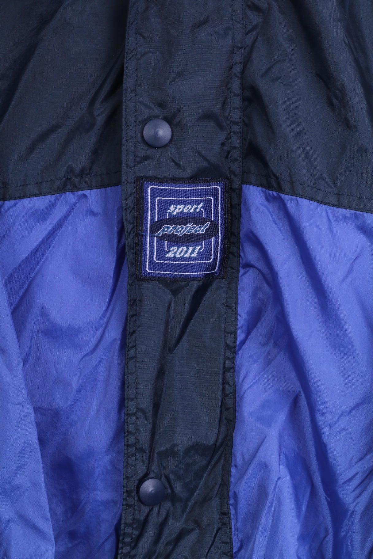 Marcel Clair Mens XL Jacket Blue Retro Nylon Hidden Hood Rain Coat