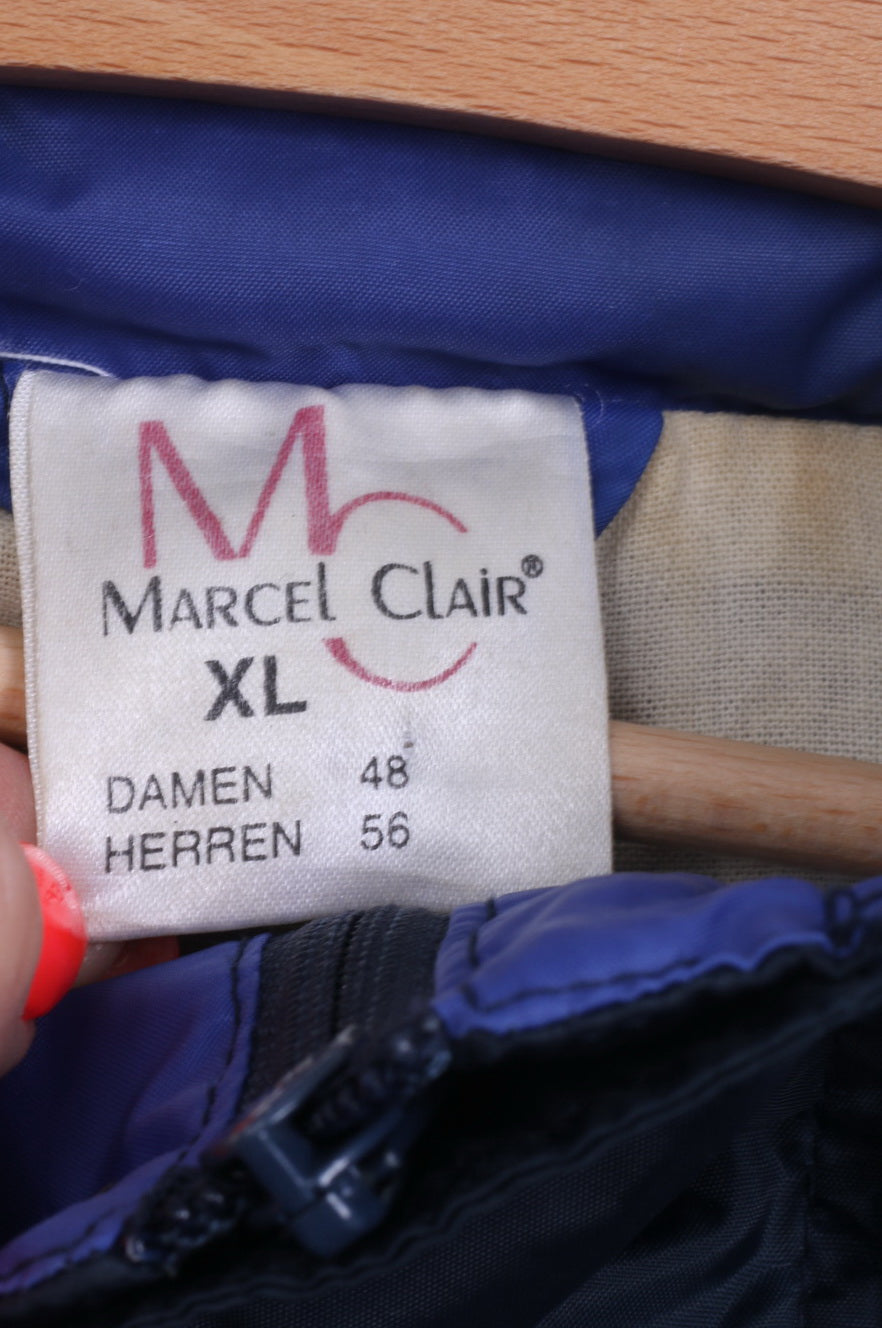 Marcel Clair Mens XL Jacket Blue Retro Nylon Hidden Hood Rain Coat