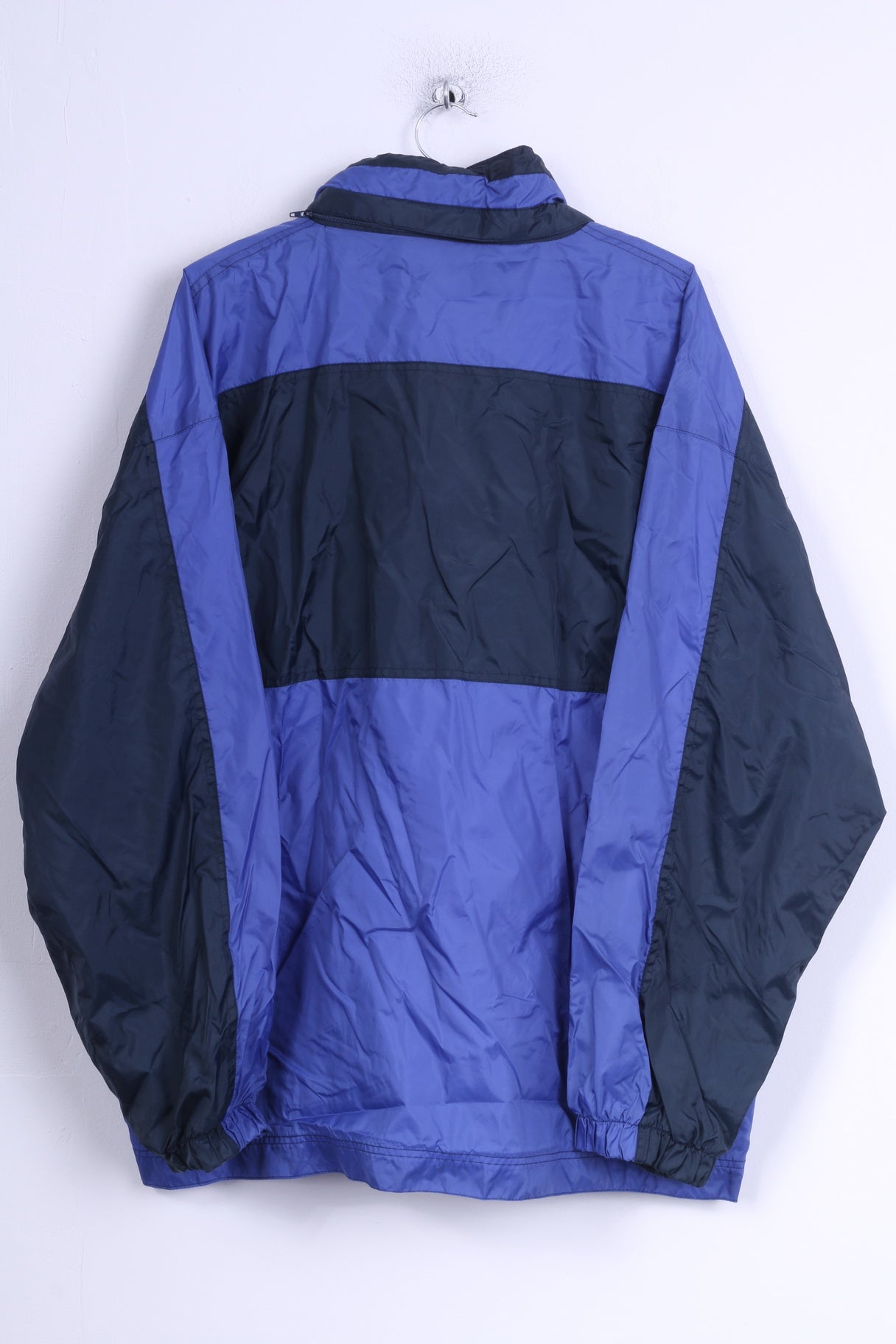 Marcel Clair Mens XL Jacket Blue Retro Nylon Hidden Hood Rain Coat
