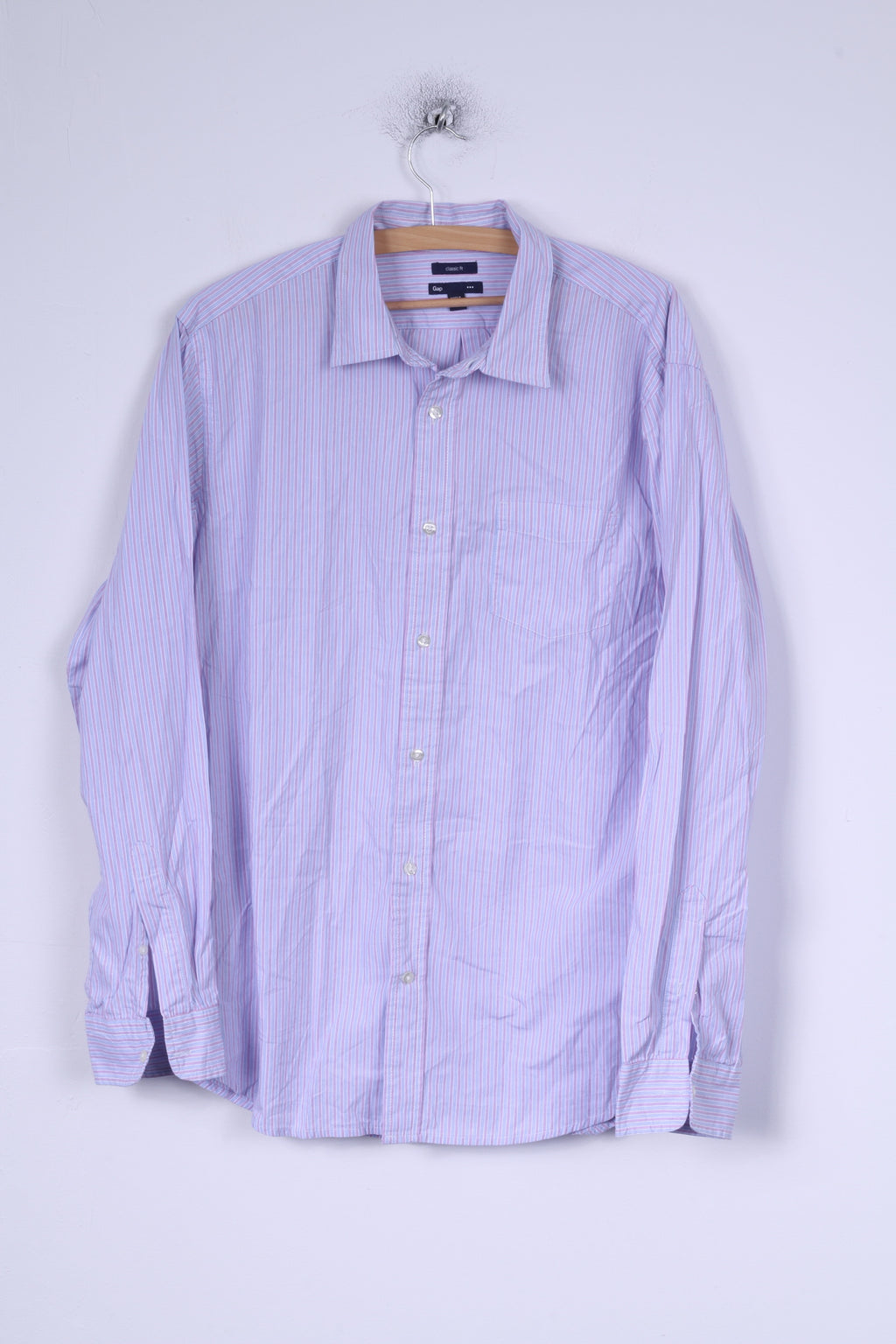 Gap Camicia casual da uomo L in cotone a righe blu, vestibilità classica, manica lunga