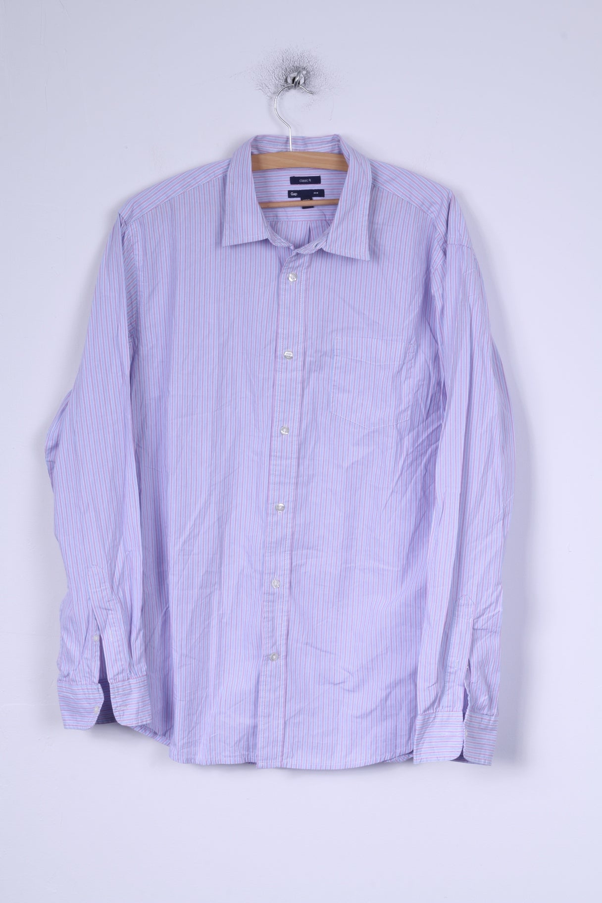 Gap Camicia casual da uomo L in cotone a righe blu, vestibilità classica, manica lunga