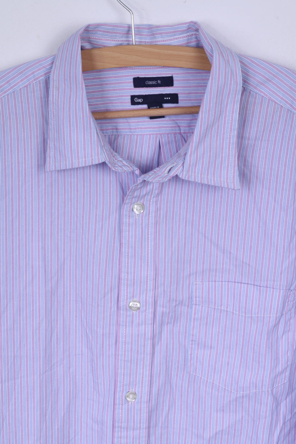 Gap Camicia casual da uomo L in cotone a righe blu, vestibilità classica, manica lunga