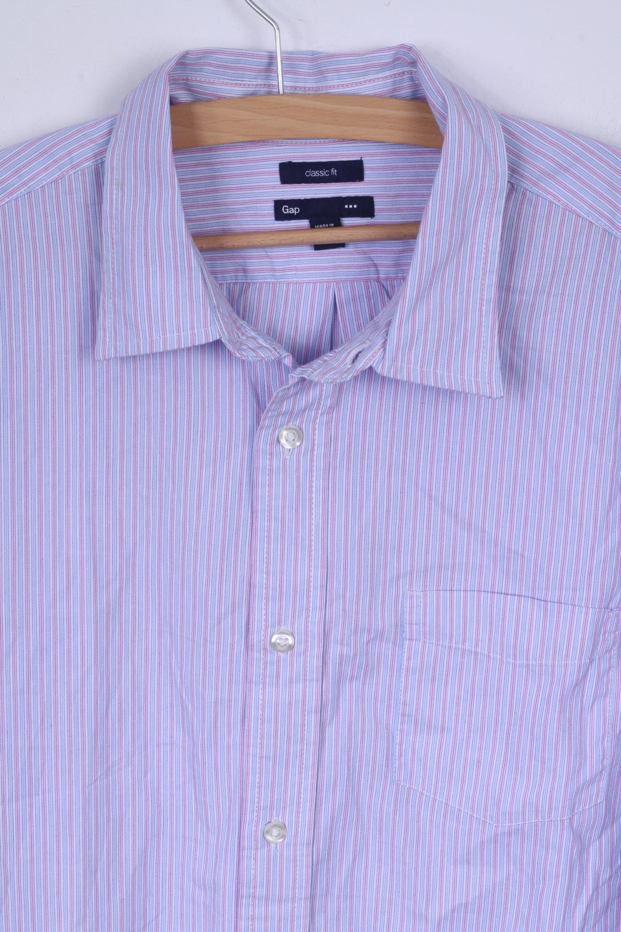 Gap Camicia casual da uomo L in cotone a righe blu, vestibilità classica, manica lunga