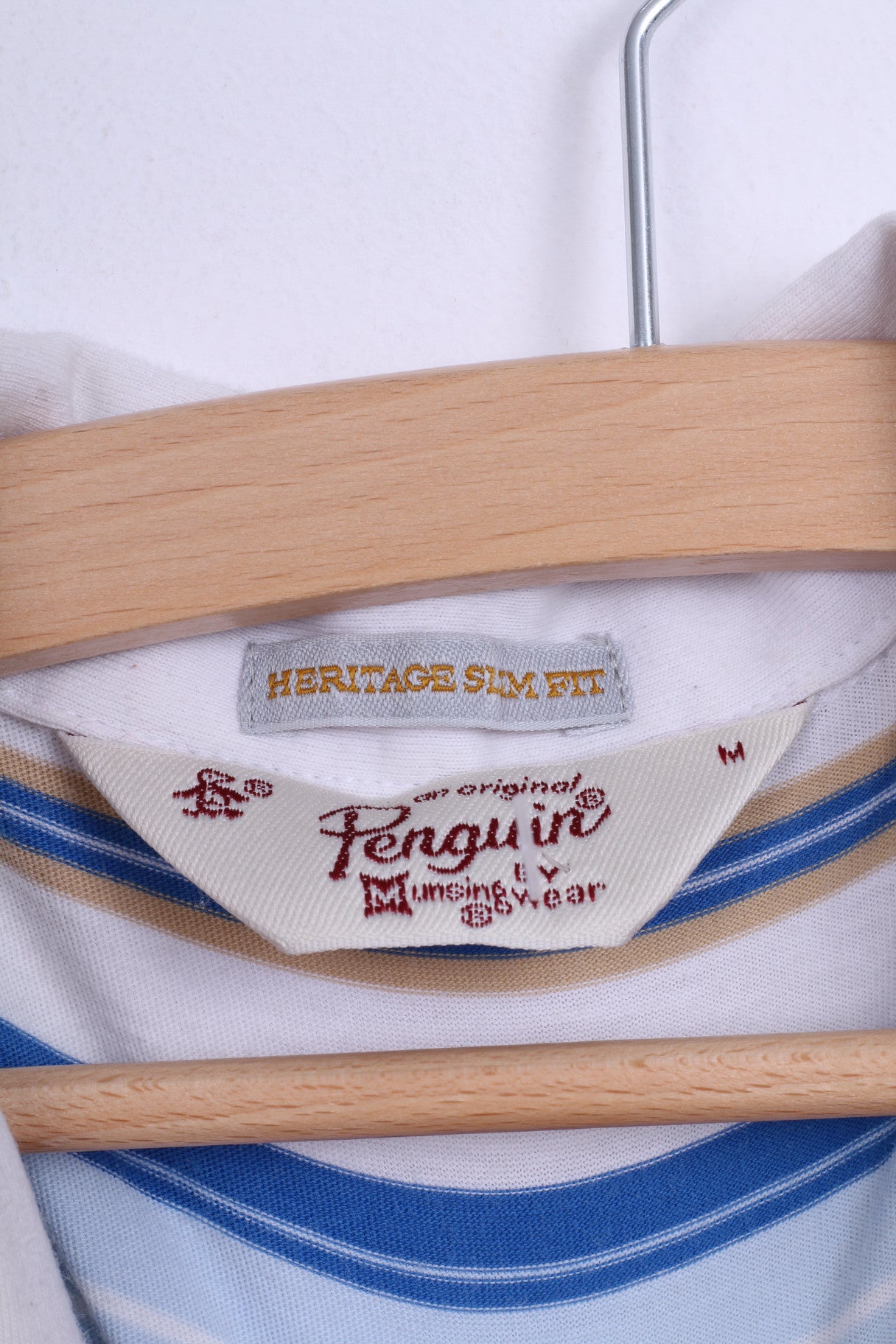 Penguin Mens M Polo Shirt White Short Sleeve Cotton Striped