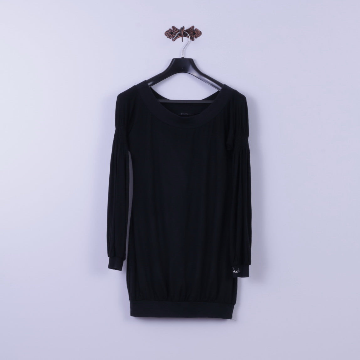 Per Chi Womens 42 S Mini Dress Black Stretch Cotton Crew Neck Fit Tunic