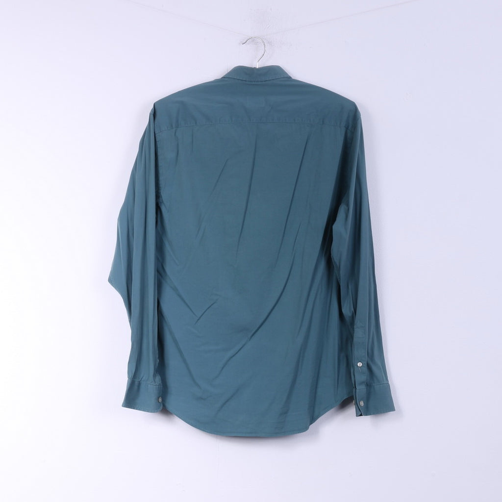 Armani Collezioni Camicia casual da uomo M Top tinta unita in cotone blu mare