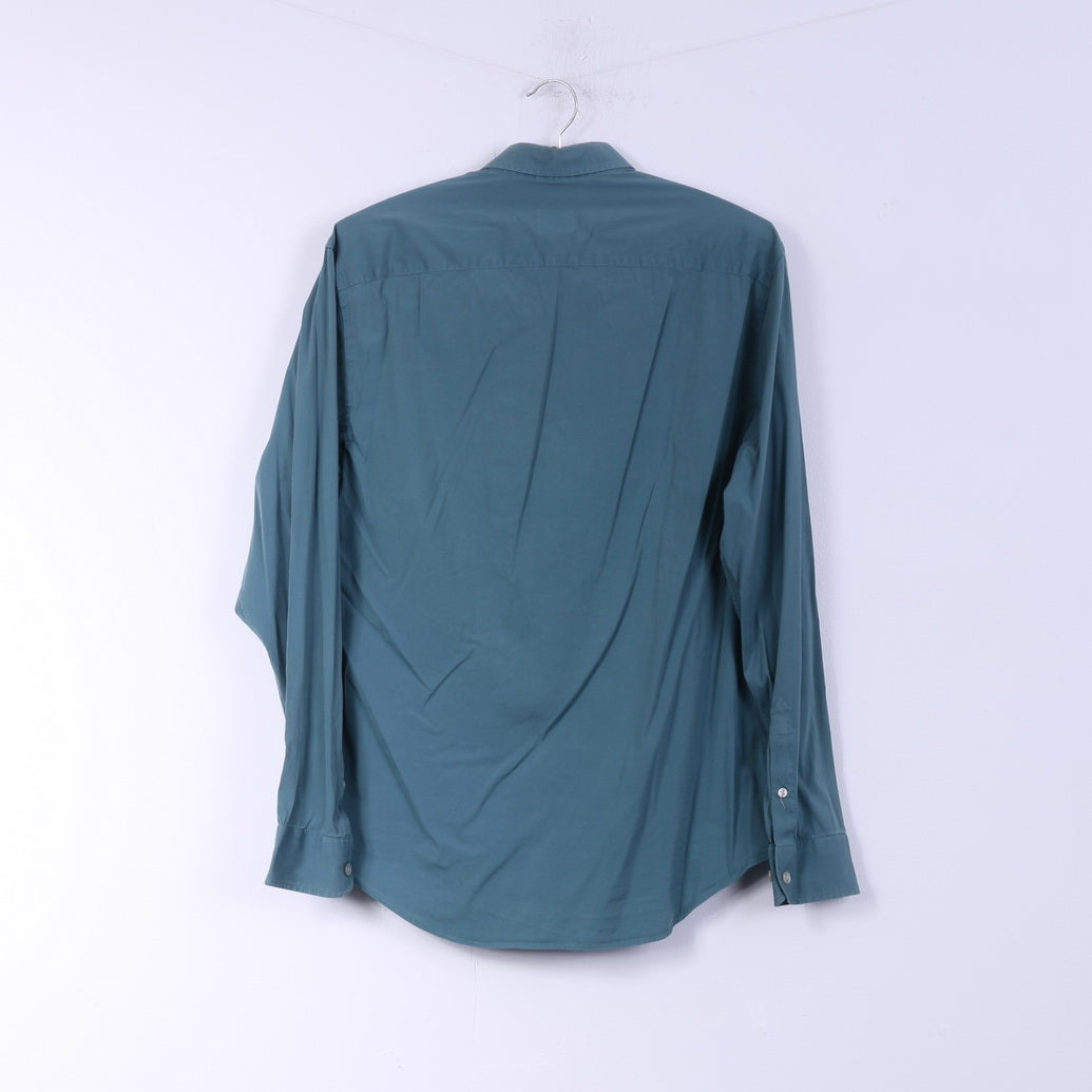 Armani Collezioni Camicia casual da uomo M Top tinta unita in cotone blu mare