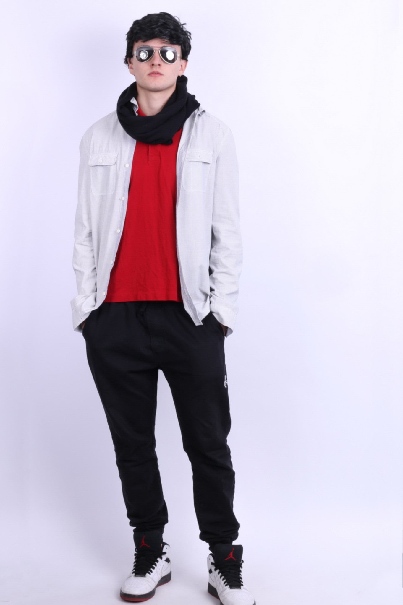 All Saints Mens L Casual Shirt Check White Grey Cotton Long Sleeve - RetrospectClothes