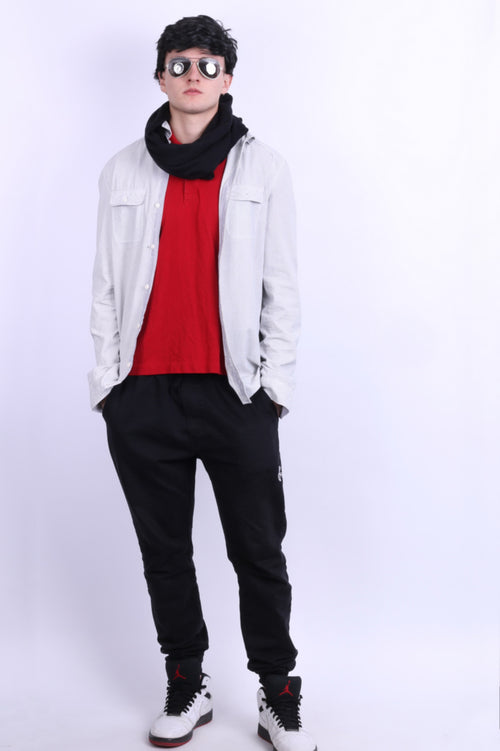 All Saints Mens L Casual Shirt Check White Grey Cotton Long Sleeve - RetrospectClothes