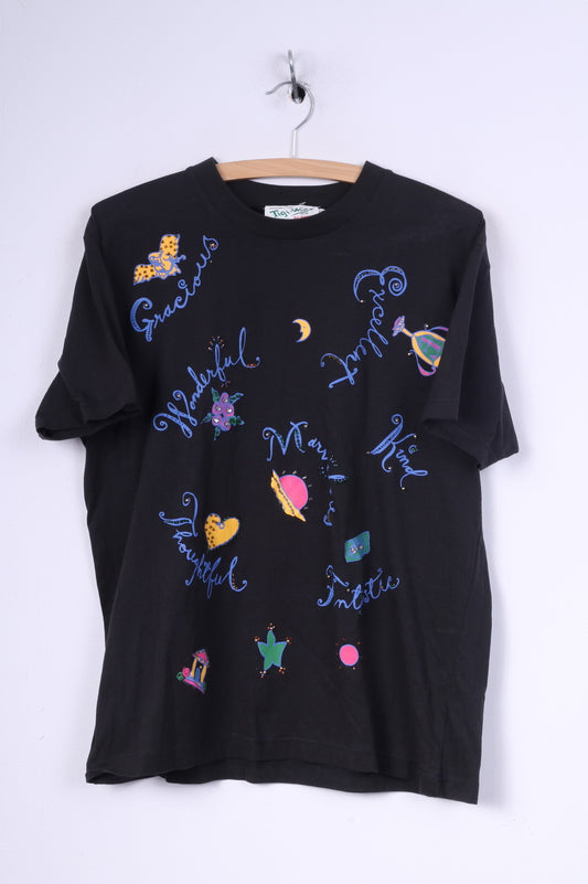 Tigi-Wear by Rinku T-shirt da donna taglia unica con grafica in cotone nero 