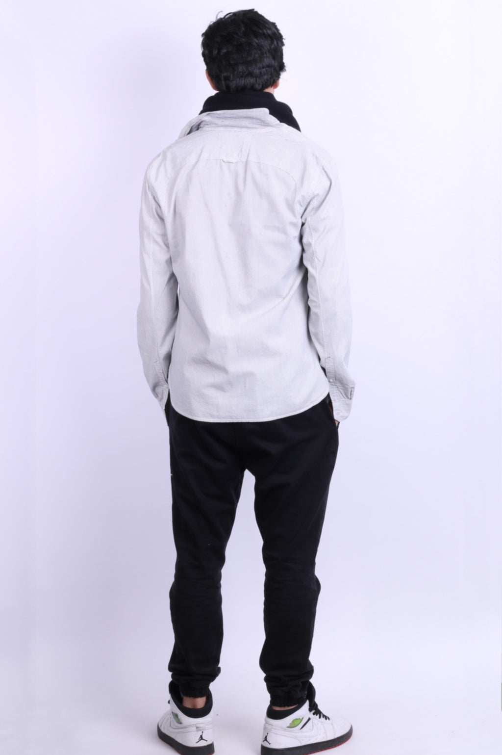 All Saints Mens L Casual Shirt Check White Grey Cotton Long Sleeve - RetrospectClothes