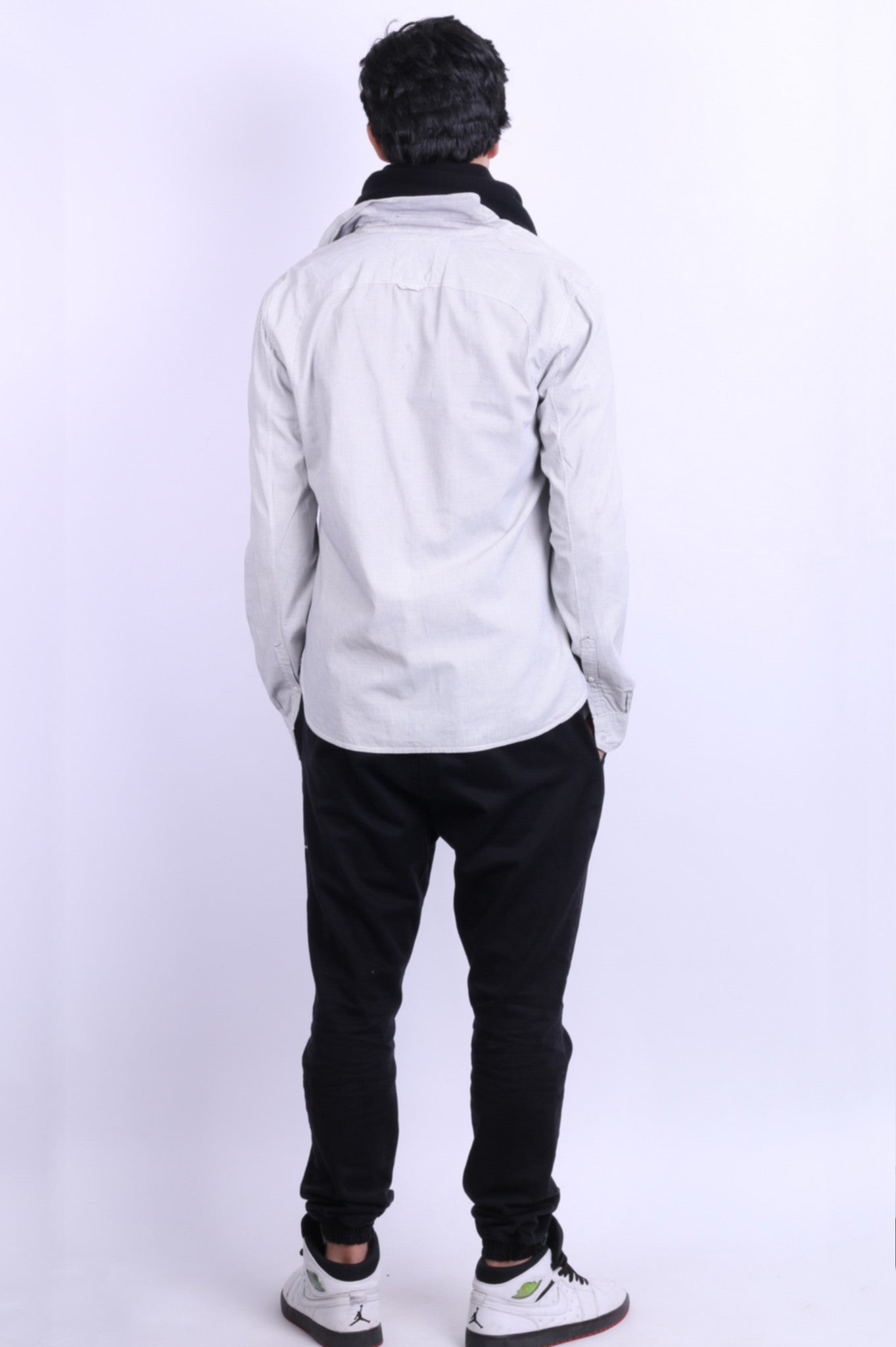 All Saints Mens L Casual Shirt Check White Grey Cotton Long Sleeve - RetrospectClothes