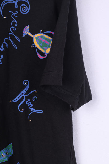 Tigi-Wear by Rinku Womens One Size T-Shirt Graphic Black Cotton Top