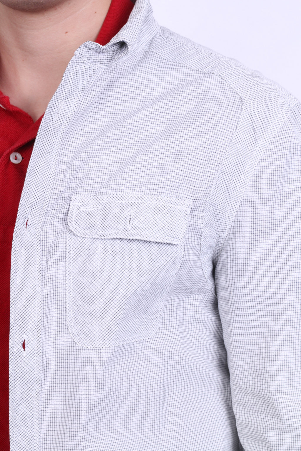 All Saints Mens L Casual Shirt Check White Grey Cotton Long Sleeve - RetrospectClothes