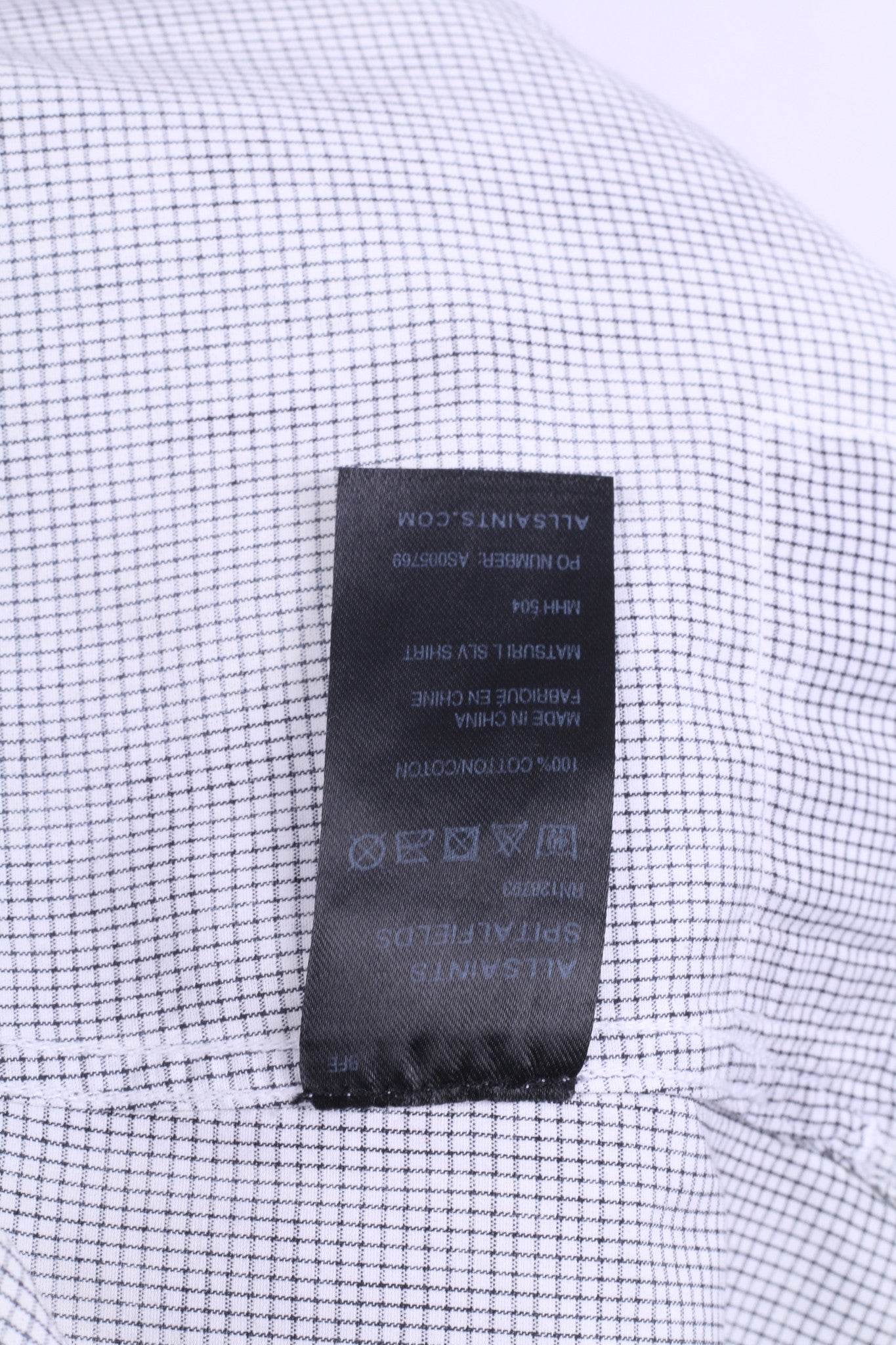 All Saints Mens L Casual Shirt Check White Grey Cotton Long Sleeve - RetrospectClothes